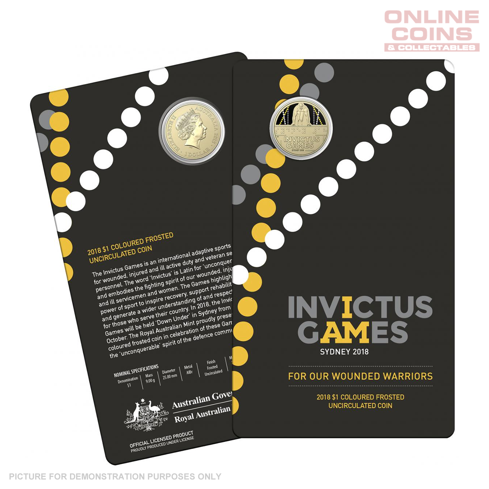 2018 $1 AlBr Frosted Coloured Uncirculated Carded Coin - Invictus Games